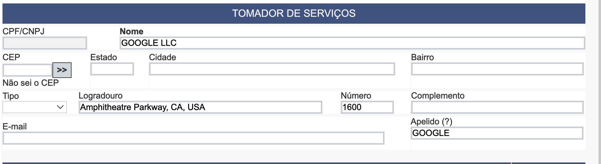 Dados do cliente Google no exterior