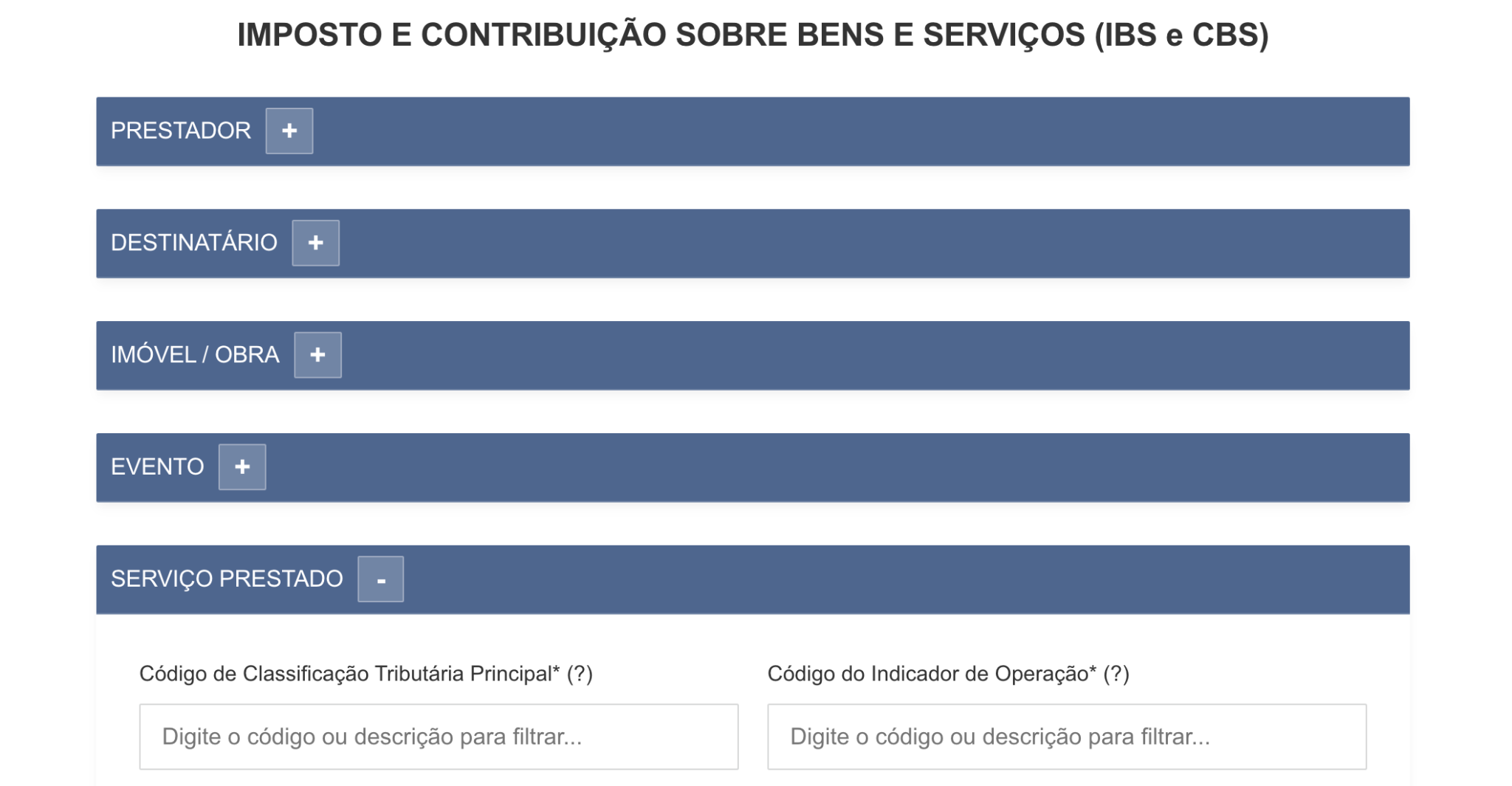 Tela IBS e CBS com bloco Destinatário