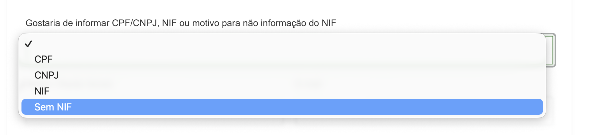 Seleção de Sem NIF