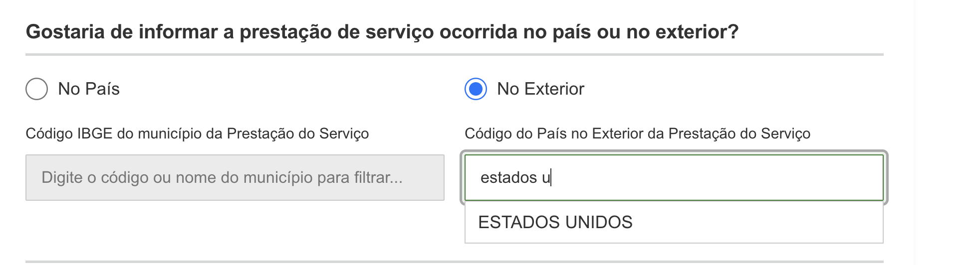 Pesquisa do país da prestação
