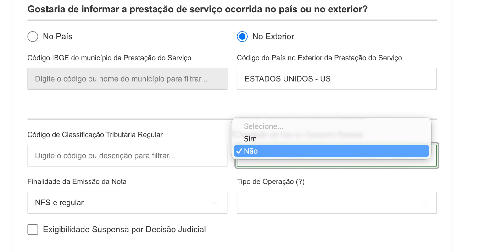No Exterior e não para uso ou consumo pessoal
